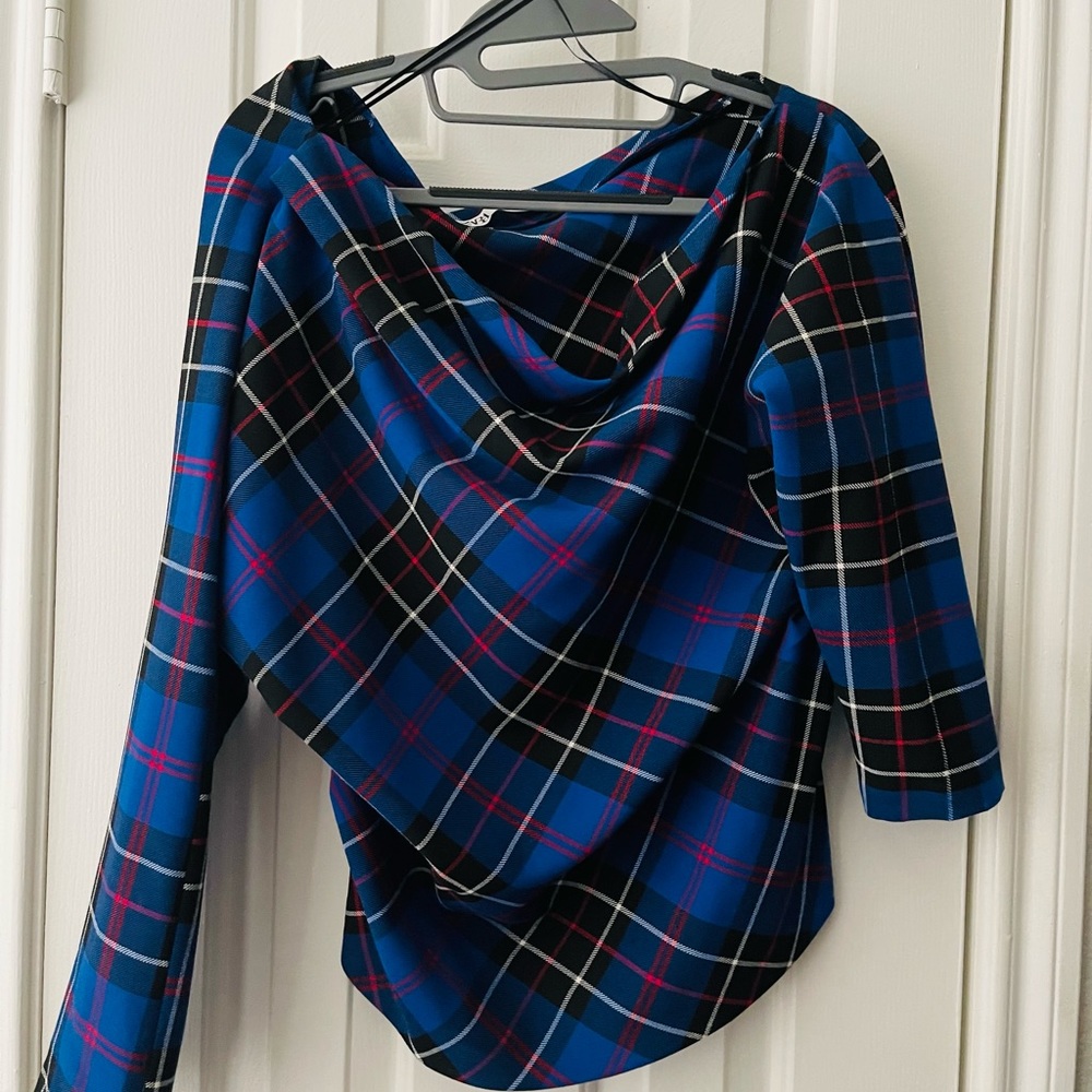 -Zara Asymmetrical Plaid Top-